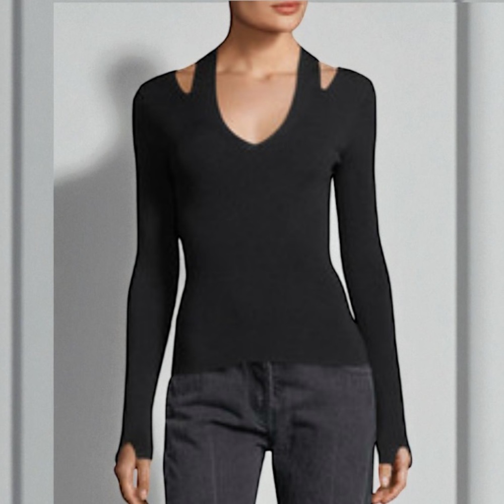 New! The Row Stretch Knit Slit V-Neck Sweater Size X-Small